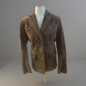 Pamela McCoy Genuine Leather Studded Brown Jacket in size small